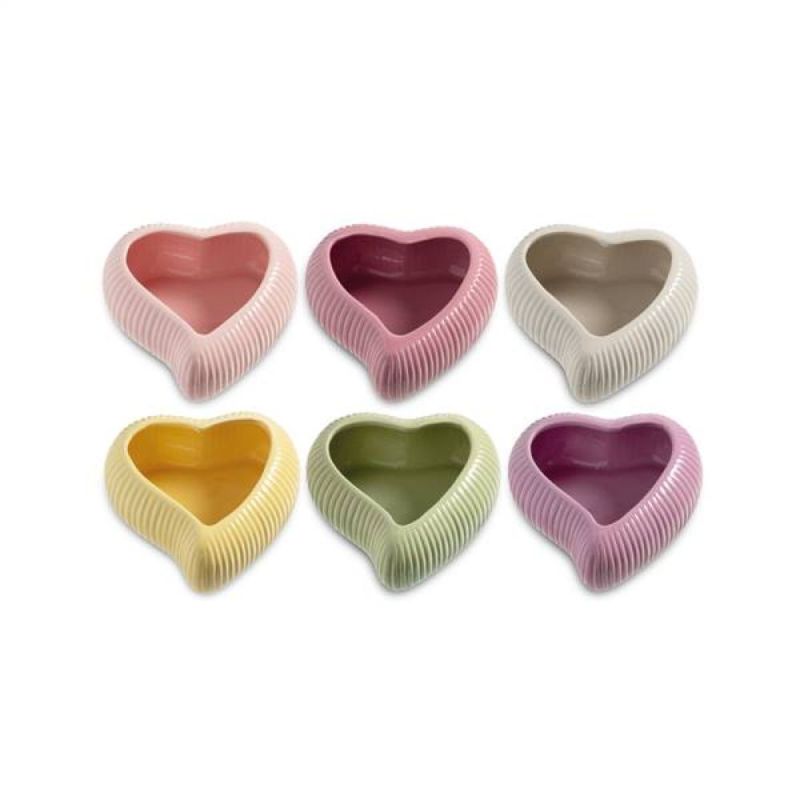 6 PEZZI Vaso EROS Cuore in ceramica colorata 12.5x12.5x5.5 cm