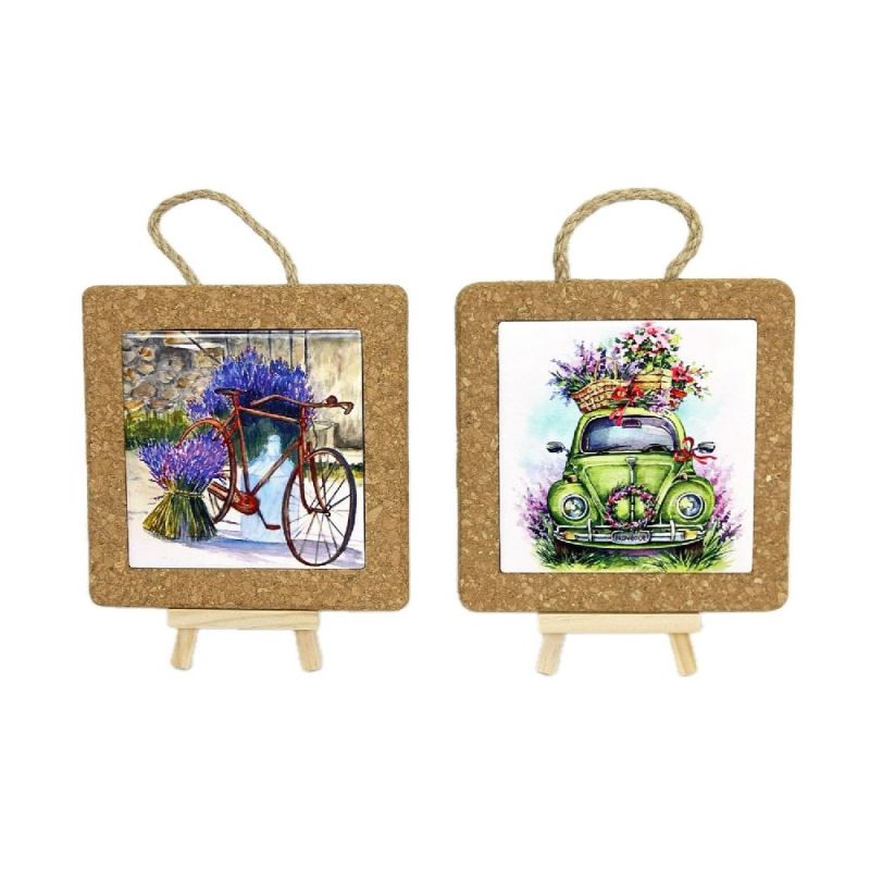 1 PZ Sottopentola ceramica e sughero design LAVANDA 15x15 cm BOMBONIERA