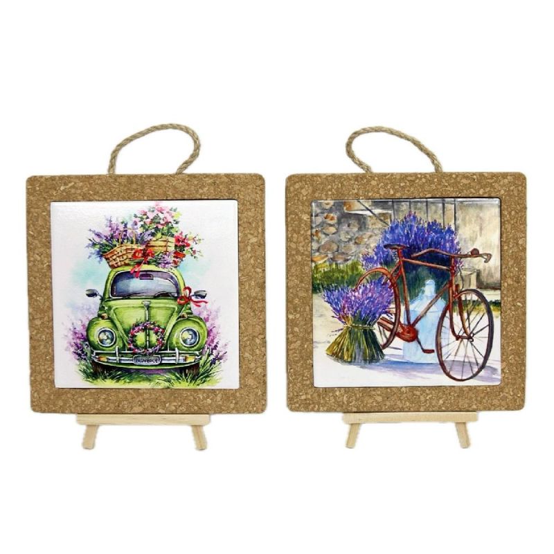 1 PZ Sottopentola ceramica e sughero design LAVANDA 19.5 cm BOMBONIERA