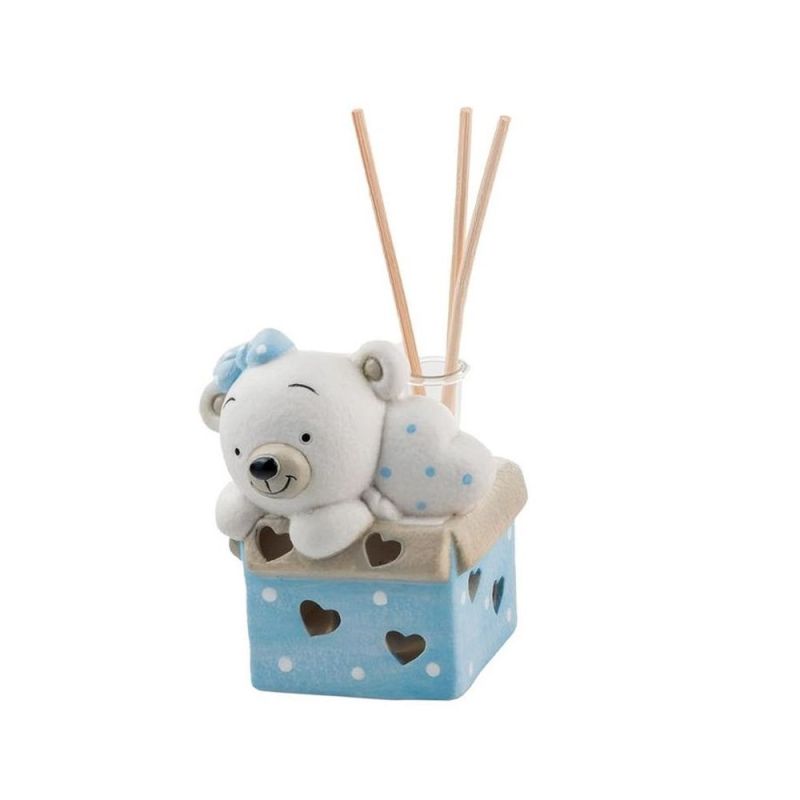 Profumatore ORSO ORSETTO celeste in scatola con luce led BOMBONIERA