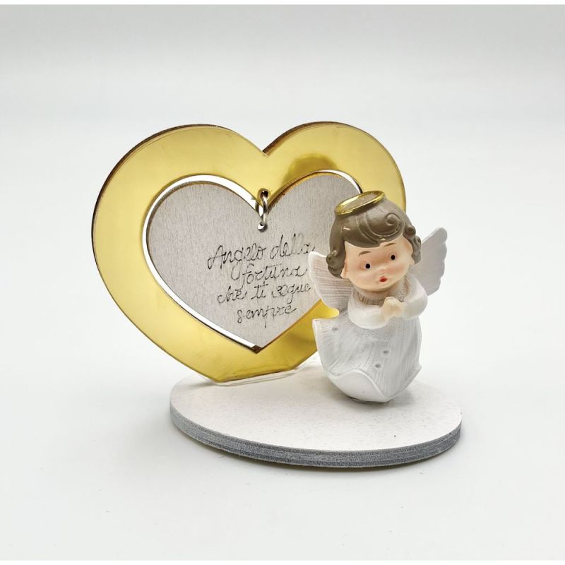 Angelo resina con CUORE plexi ORO da 7 cm BOMBONIERA